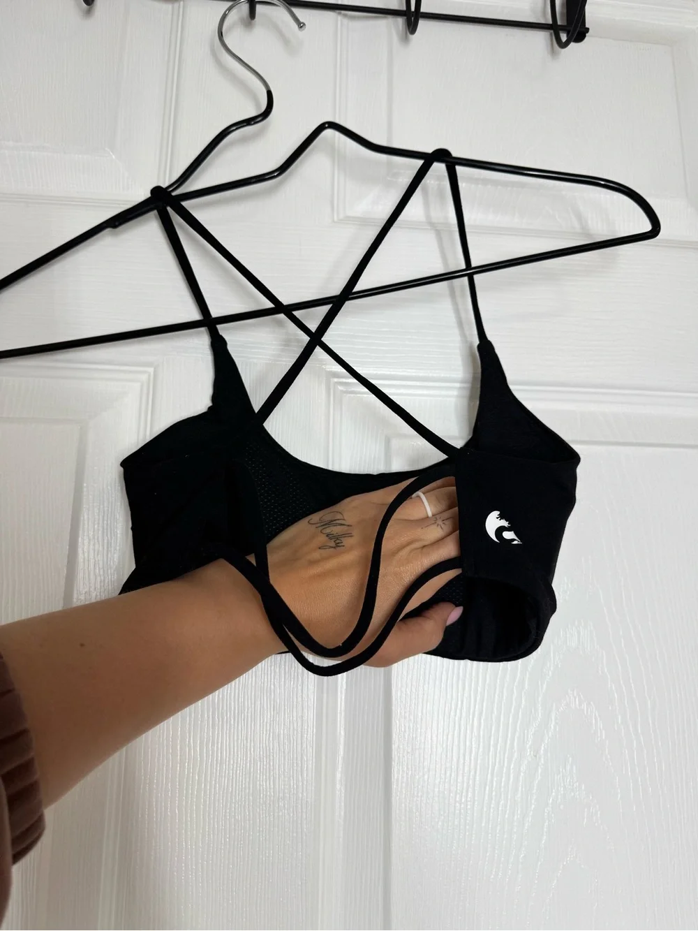 Women's Black Strappy Sports Bra with Crisscross Back